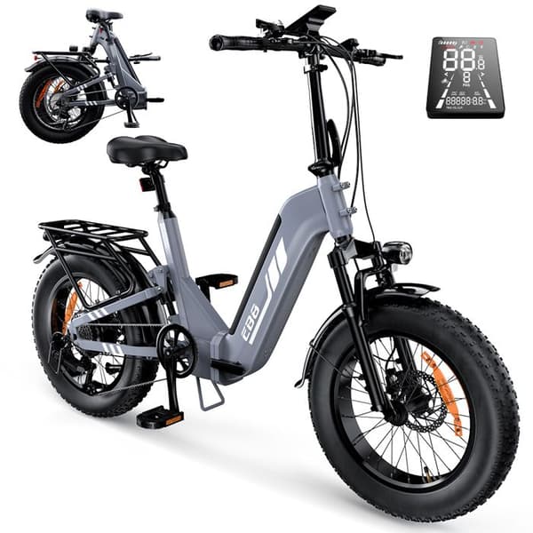 Fällbar Elcykel iScooter EB8, Fatdäck 20", Moment sensor, Grå