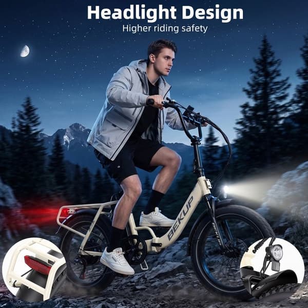 BEKUP S3 Fällbar Elcykel, Däck 20", Batteri 48V 15Ah, Beige