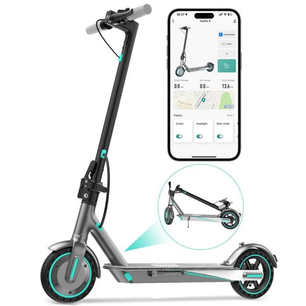 Fällbar Elektrisk Sparkcykel OOK-TEK V8, 36V 10.5Ah, Heltäckande Däck 8.5", Appkontroll, Grå&Blå