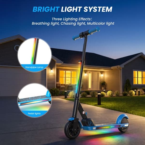 K4 Fällbar El-scooter för Barn med LED-belysning för 6–12 År, Blå