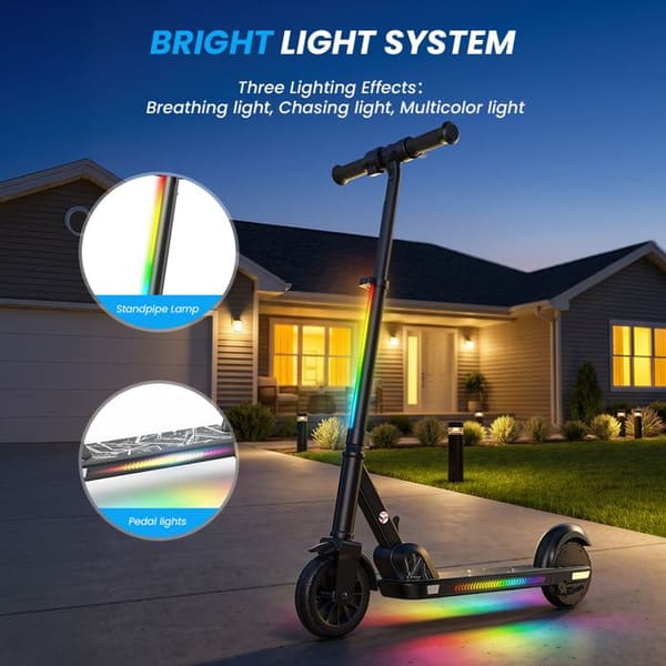 K4 Fällbar El-scooter för Barn med LED-belysning för 6–12 År, Svart
