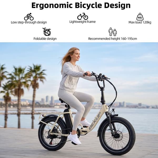 BEKUP S3 Fällbar Elcykel, Däck 20", Batteri 48V 15Ah, Beige