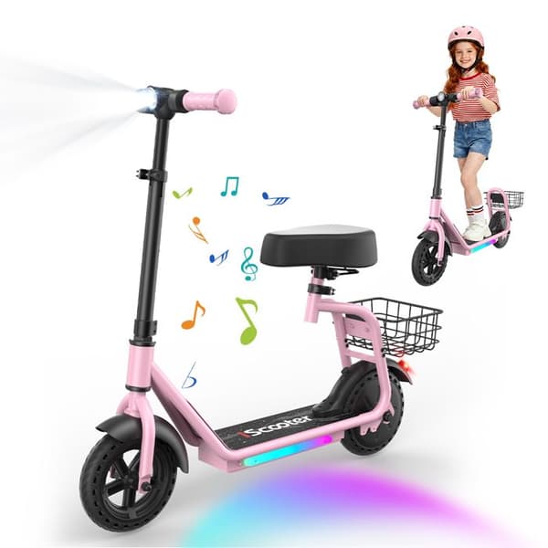 El-scooter för barn med sadel och korg iScooter iK7, Rosa