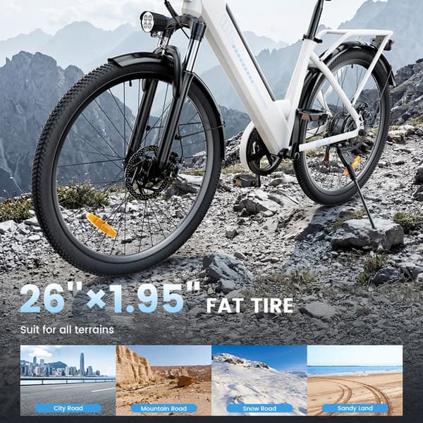 Elcykel iScooter Ucitys, 36V 13Ah, 26” Stad, Appkontroll, Vit