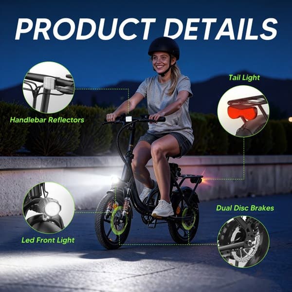 Fällbar Elcykel iScooter U4, 36V 10.4Ah, 16” Kompakt E-cykel, Svart