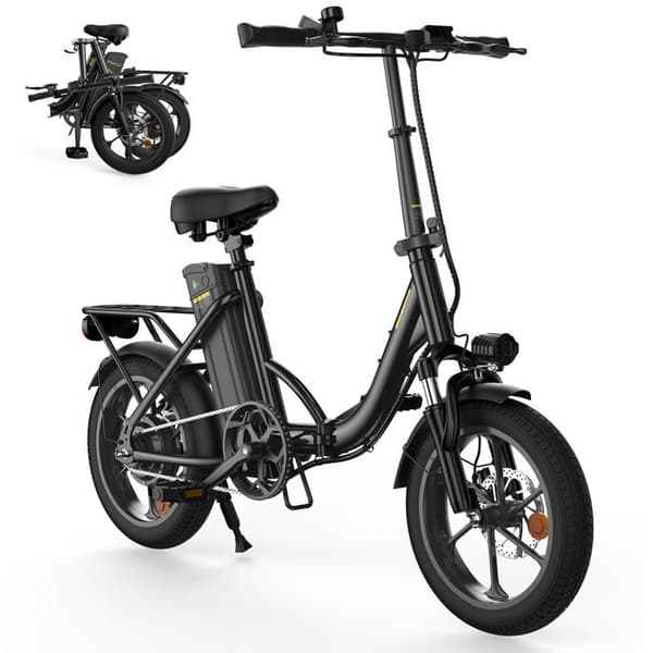 Fällbar Elcykel iScooter U4, 36V 10.4Ah, 16” Kompakt E-cykel, Svart