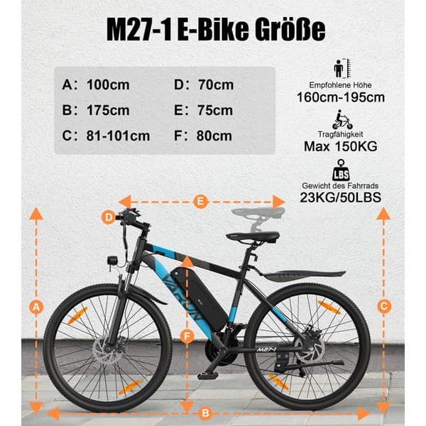 Elcykel VARUN M27-1 Pro, 27,5”, Mobilapp, Blå