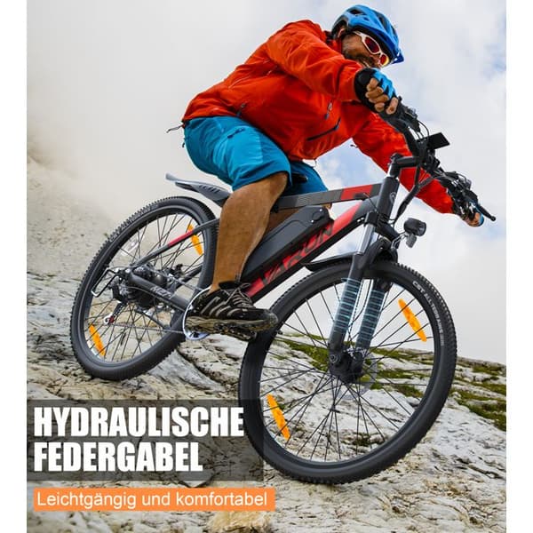 Elcykel VARUN M27-1 Pro, 27,5”, Mobilapp, Röd