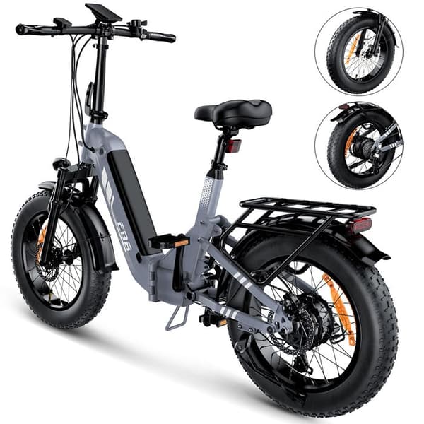 Fällbar Elcykel iScooter EB8, Fatdäck 20", Moment sensor, Grå