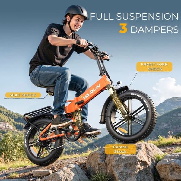 VARUN S20-2 Pro Elcykel Fällbar 20 Tum Batteri 48V 13Ah, Orange