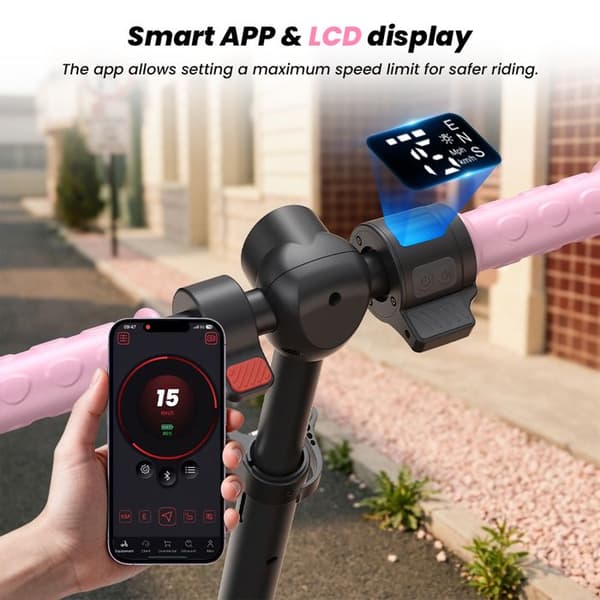 El-scooter för barn med sadel och korg iScooter iK7, Rosa