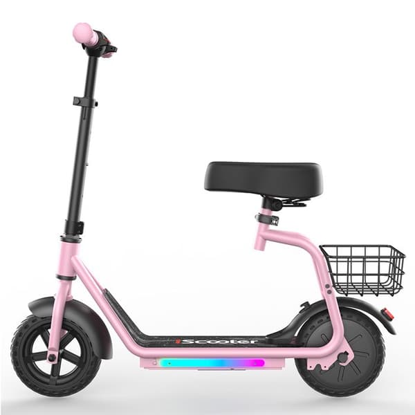 El-scooter för barn med sadel och korg iScooter iK7, Rosa