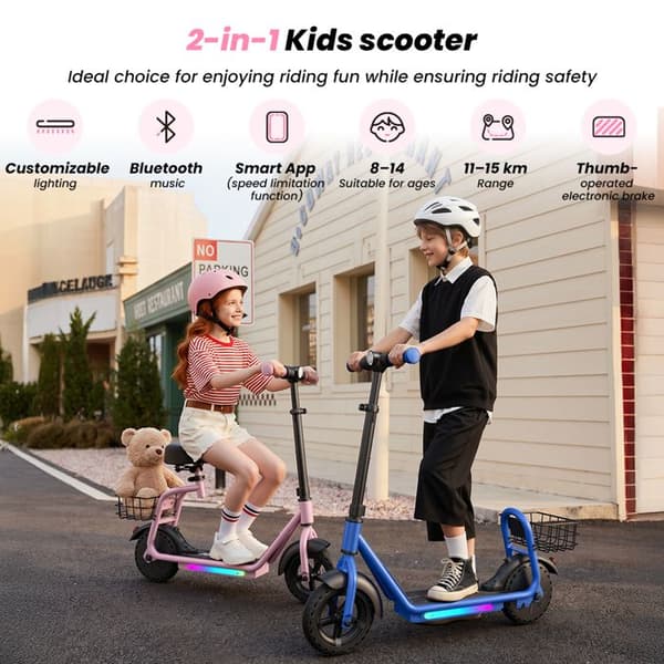 El-scooter för barn med sadel och korg iScooter iK7, Rosa