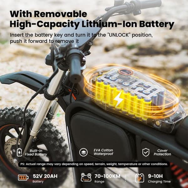 iScooter DX5 Max Elektrisk Sparkcykel, 52V 20Ah, 17” Terrängdäck, Svart