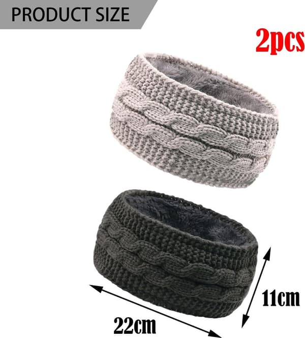 Pannband - 2-pack Vinterstickade Pannband - Damhår - Brett Stickat Öronmudd - Sammet Fleece Foder - Svart - 19*14cm - 2-pack