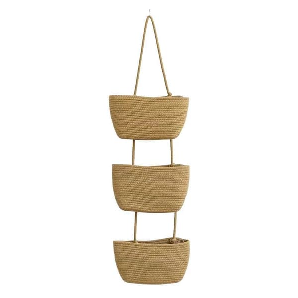 3-vånings väggkorg i flätad design - Khaki, förvaring för vardagsrum