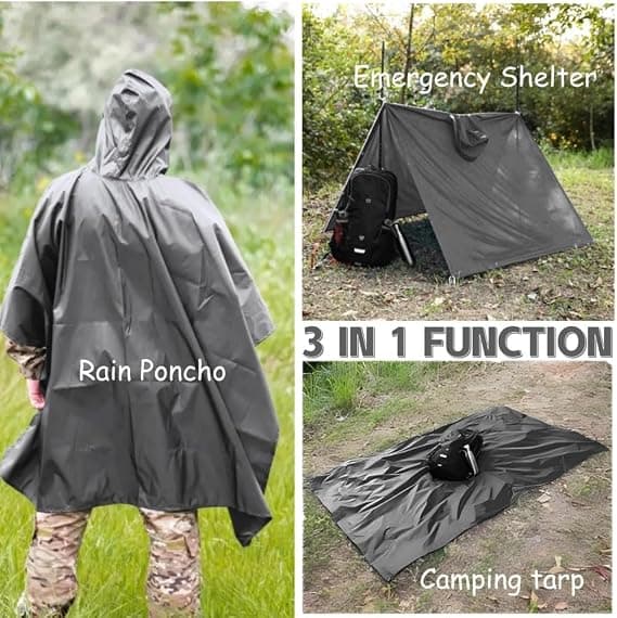 Voksen - Hætte Regnponcho, Plus Size – Grå – Til Camping, Vandring og Udendørsbrug