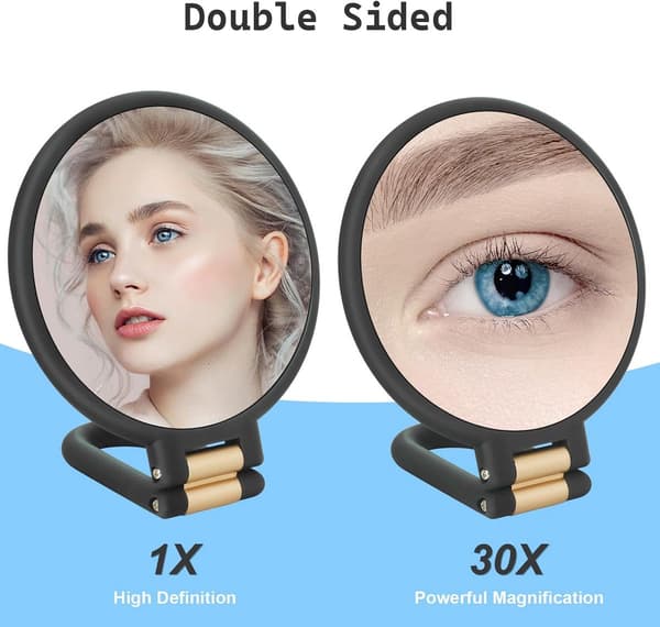 30x forstørrende håndspejl - Spejl - Makeupspejl - Bærbart - Sammenfoldeligt - Præcisionsmakeupspejl - Sort