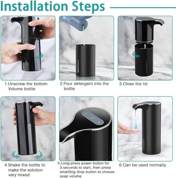 Automatisk sort sæbedispenser, berøringsfri håndsæbedispenser med infrarød sensor, USB-opladning, justerbar kapacitet