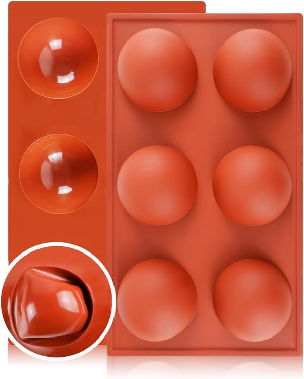 2 store silikoneforme med 6 halvkugleformede hulrum – Non-stick bageform til chokoladebomber, mousse, gelé, budding og søde desserter