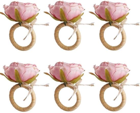 8 STK Servietringe med blomster - lyserøde håndlavede servietringe - til borddekorationer