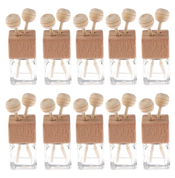 10-pack, 8 ml klar glasbilsluftfräschare med klämma och diffusor, tomma eteriska oljeparfymflaskor och diffusorventil
