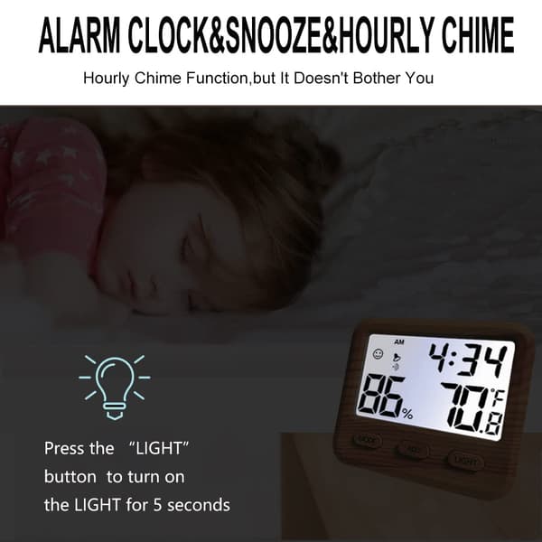 Digital hygrometer och inomhustermometer - Med klockfunktion - Belyst display - Tydlig läsbarhet - Sovrum - Kontor - Hem