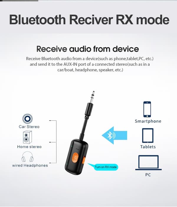 5.4 Bluetooth-sovitin meluneristyksellä 3,5 mm autoadapteri Bluetooth-autoadapterilla - langaton äänivastaanotin - 3,5 mm