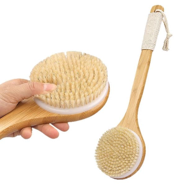 Badborste, duschborste, långskaftad badborste, badborste med keratiniserad rygg