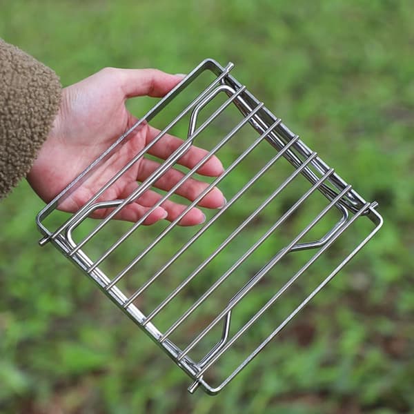 Sammenklappelig campinggrill i rustfrit stål, bagepladeholder, holdbar