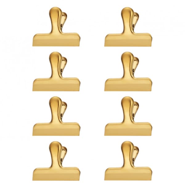 Friskhedsklips - 8 Stykker - Forseglingsklips - Rustfrit Stål - Poseforsegler - Snackklips - Noteholder - Mappe - Guld - 11,8*7 cm - 8 Stykker
