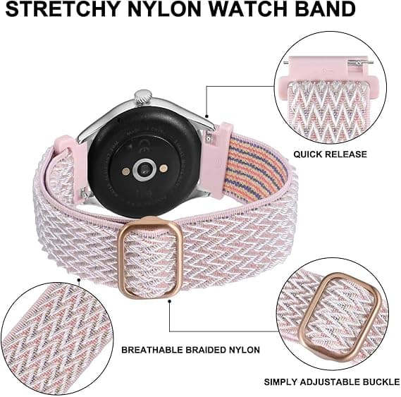 Lämplig för Galaxy Watch5 40mm Elastisk nylonrem med justerbart spänne, snabbkoppling, elastisk flätad nylonrem 20mm
