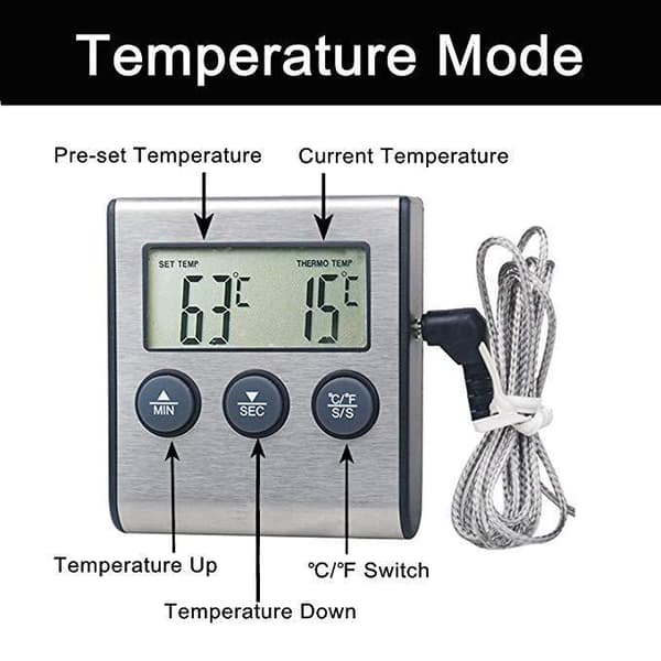 Digital kökstimer - Matttermometer - Med sond - Magnetisk baksida - Två inställningar - Stor display