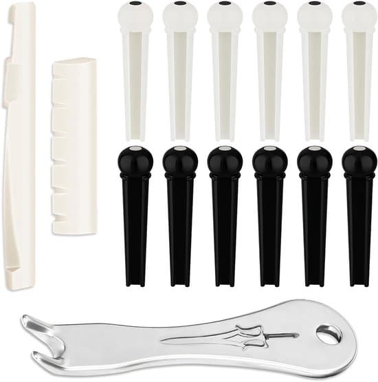 12 st Akustisk Gitarr Stallpinnar med 2 Gitarr Sadelmuttrar och 1 Stycke Stallpinne Dragare - Gitarr Stallpennor - Gitarr Tillbehör - 12 st - 1 Stycke