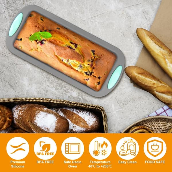 rektangulär bakform i silikon för bröd - kakform - bakform i silikon - non-stick bakform - grå - 27,8 x 12 x 6,5 cm
