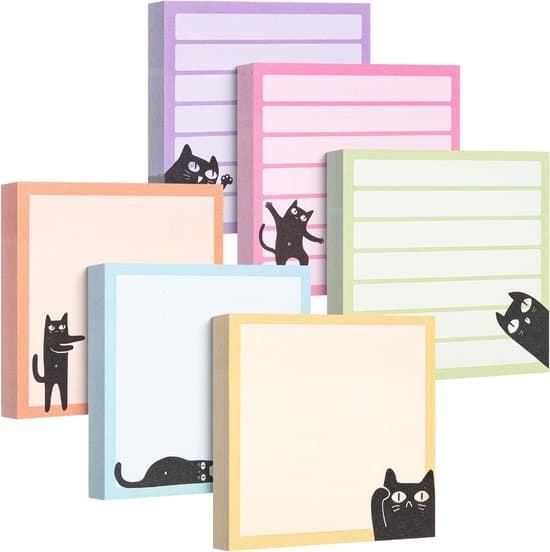 Sticky notes - 6 stk. - Index Tabs - Selvklæbende noter - Post its - Post it notes - Post it tabs - Katte motiv - 6 stk. - 7.5x7.5 cm