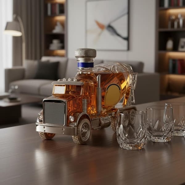 3D whiskykaraff, handblåst glaskonst, spritflaska, bardekoration (blå traktor)
