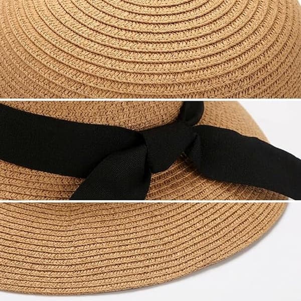 Dame Solhat - Sammenfoldelig Stråhat - Bløde Stråhatte til Damer - Vævet Strandhat - UV-beskyttende Stråhat - 55-58 cm