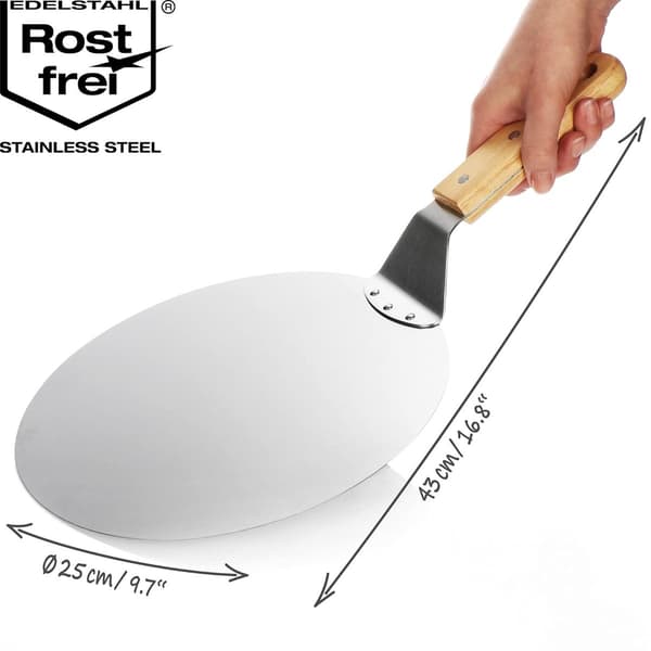 Pizzaspade - rostfritt stål - 1 styck - silverfärgad/brun
