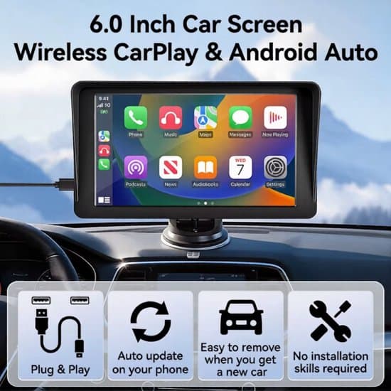 6-tums universell bilradio med kamera - för Android Auto & CarPlay - Linux-system - Bluetooth 5.0 - FM - SD - USB - 6-tums