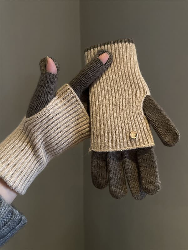 Efterår/vinter patchwork strikhandsker - synlige fingerspidser - udskiftelig længde - touchscreen-understøttelse - varme - kørsel - arbejde - 4-dele
