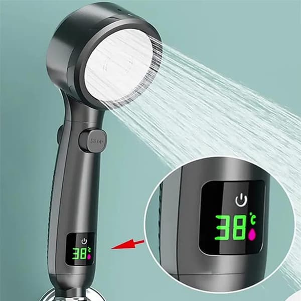 Högtrycks handhållen badrumsdusch med vattenbesparing och LED digital temperaturdisplay