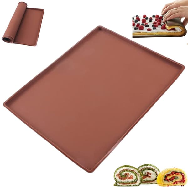Silikone bageunderlag til kage - Silikone bageunderlag - Multifunktionelt bageunderlag - Swiss rulleunderlag - Brun - Silikone bageform til roulade
