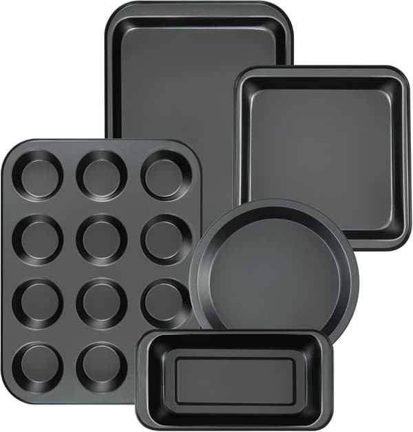 5-delt sæt non-stick bageforme - runde/firkantede kageforme, muffinforme, brødforme, bageplader og bagefade