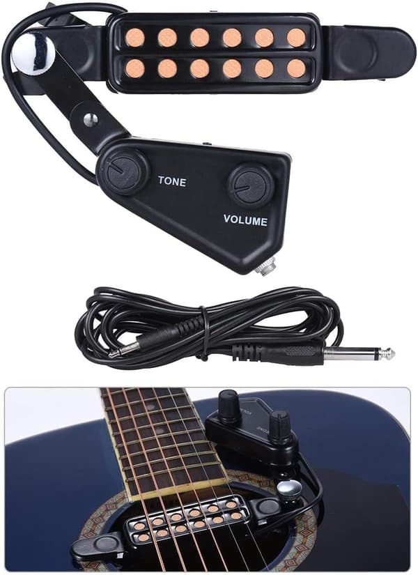 12-håls gitarrpickup med förförstärkare - Ton- och volymkontroll - 3 meter kabel - För akustisk gitarr