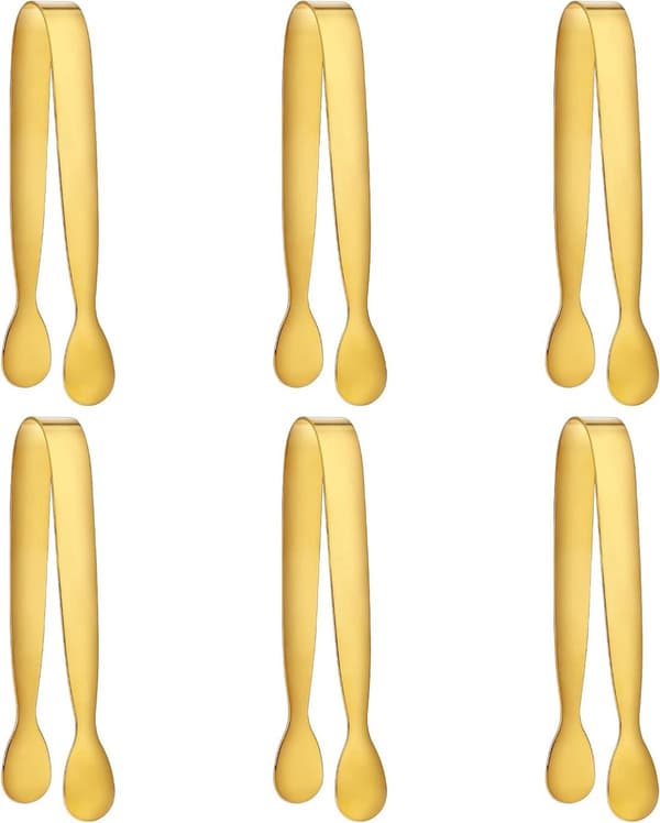 Guldsockertång - Små serveringstänger - Rostfritt stål - 6 stycken - 11,4 cm