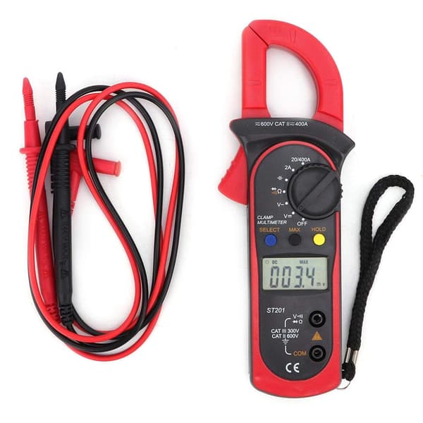 Digital AC/DC Tangamperemeter, 2-400A Professionel Multimeter ST201, Måler Strøm/Spænding/Modstand/Diode/Kapacitet, Professionelt Tangamperemeter