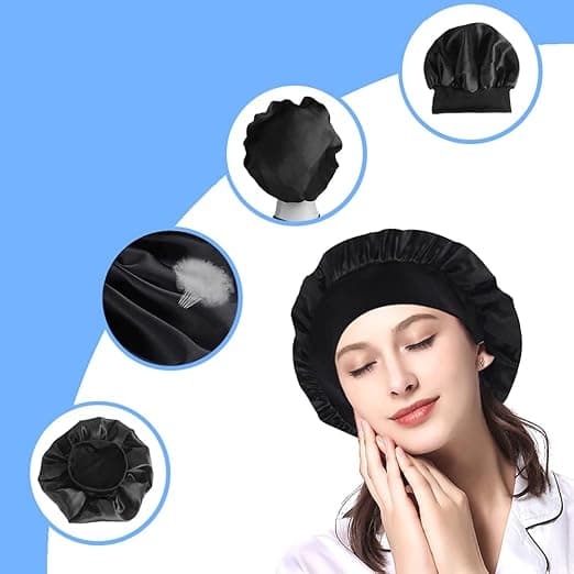Sovehætte, bredt elastikbånd, satinhætte, silkehætte, badehætte til kvinder, piger, makeup, hårpleje, elastisk hat, blød sovehætte, satinhoved