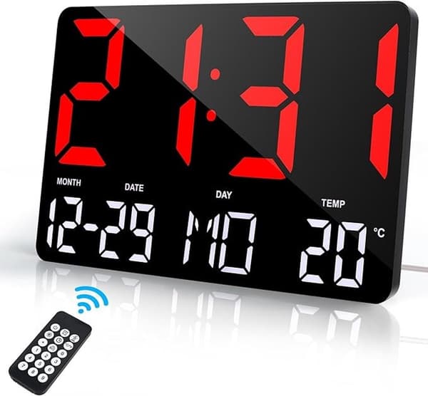 Digital väggklocka med LED-display 30 cm - Röd