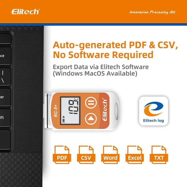 RC-5 USB Temperaturmåler + Mini Datalogger 32000 Digital Termometer Rapport PDF CSV Auto Alarm